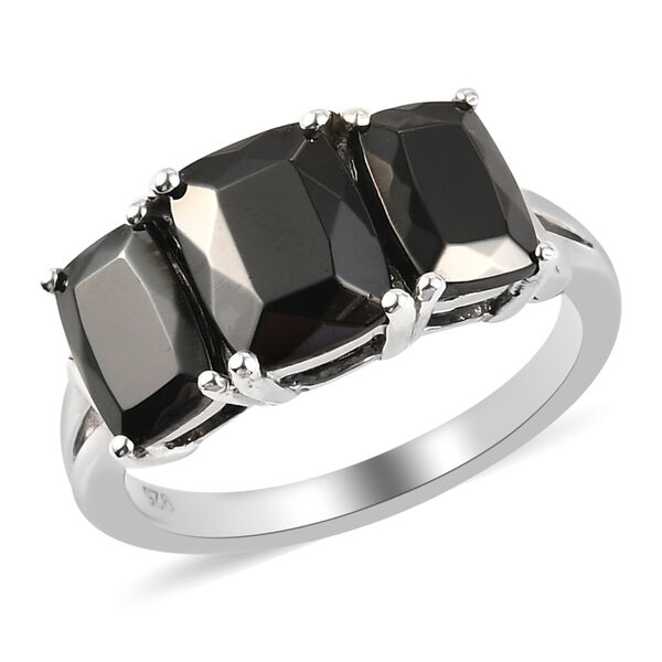 3er-Set Elite Shungit 3 Stein Ring, Ohrstecker und Anh&auml;nger 925 Silber platiniert ca. 5,71 ct image number 3