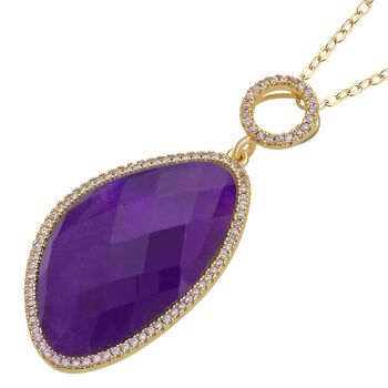 Afrikanischer Amethyst, Wei&szlig;er Zirkonia Anh&auml;nger mit Kette, Goldfarbene ca. 18.00 ct