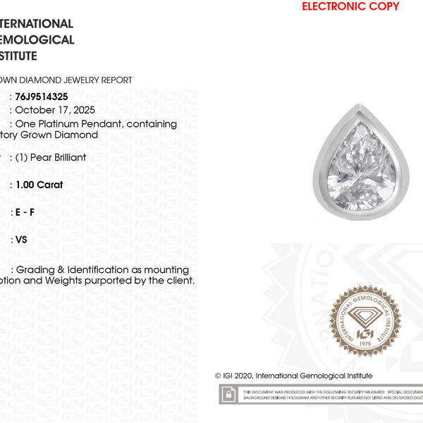 LUXURIANT DIAMOND - Lab Grown Diamant VS-EF Anh&auml;nger 950 Platin ca. 1,00 ct. image number 7