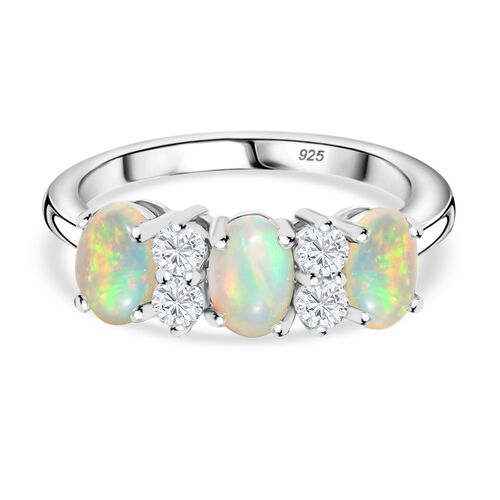 D’joy AA Natürlicher, äthiopischer Welo Opal, Weißer Zirkon Ring 925 Silber platiniert (Größe 18.00) ca. 1,29 ct image number 0