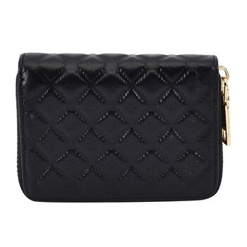 Rautenf&ouml;rmig gesteppte Brieftasche aus 100% echtem Leder, 10x2x9cm, schwarz