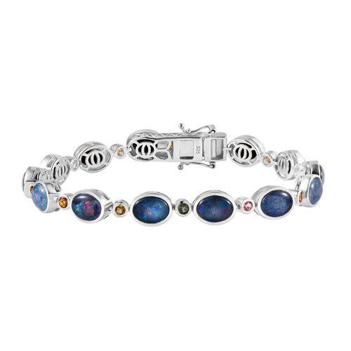 Boulder Opal Triplette, Mehrfarbig-Turmalin Armband ca. 19 cm 925 Silber rhodiniert ca. 14,01 ct. image number 0