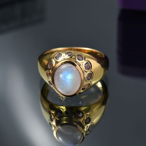 Regenbogen Mondstein, Iolit Ring Messing (Größe 17.00) ca. 3,55 ct image number 1