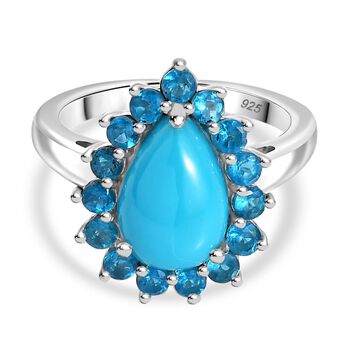 AA Amerikanischer Sleeping Beauty T&uuml;rkis, Neon Apatit Ring 925 Silber rhodiniert (Gr&ouml;&szlig;e 17.00) ca. 4.09 ct