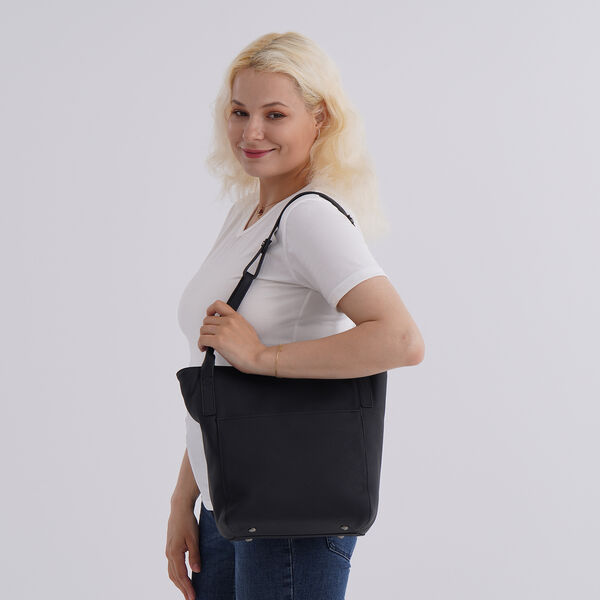 Echtleder-Tote-Bag mit Magnetverschluss-Au&szlig;entasche und ger&auml;umigem Innenfach, 34x14x29 cm, Schwarz image number 1
