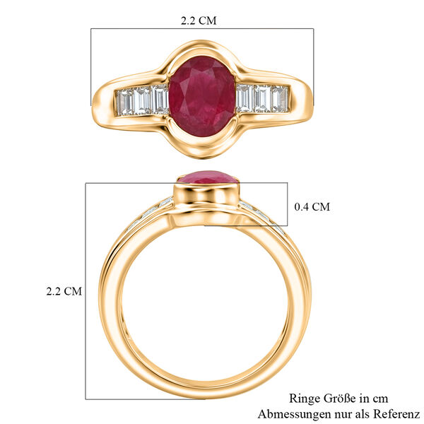 Afrikanischer Rubin (Fissure gef&uuml;llt) und Zirkon Ring 925 Silber vergoldet image number 7