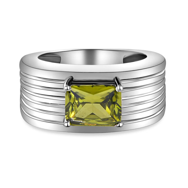 Peridot farbener Zirkonia Ring, Edelstahl  ca. 2,39 ct