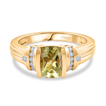 D'Joy AAA Ouro Verde-Quarz, Wei&szlig;er Zirkon Ring 925 Silber 750 Vergoldet (Gr&ouml;&szlig;e 18.00) ca. 1,59 ct