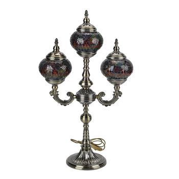 Mosaikglas-Tischlampe mit 3 Kugeln und Bronzefarbenem Sockel, Gr&ouml;&szlig;e 39x17.5x63 cm,