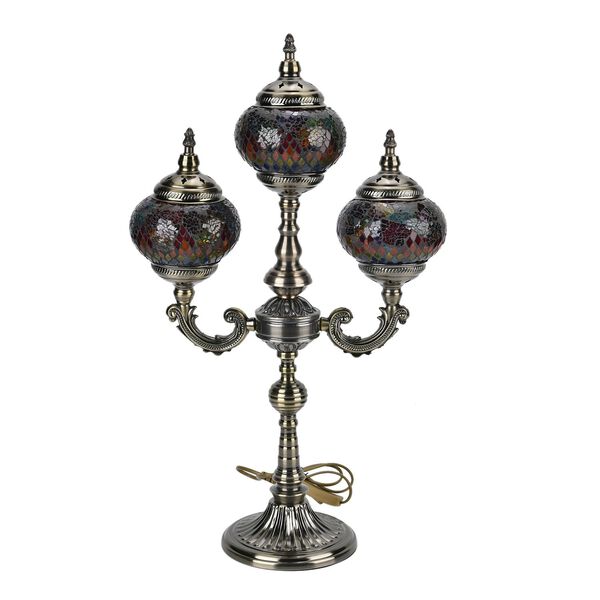 Mosaikglas-Tischlampe mit bronzefarbenem Sockel