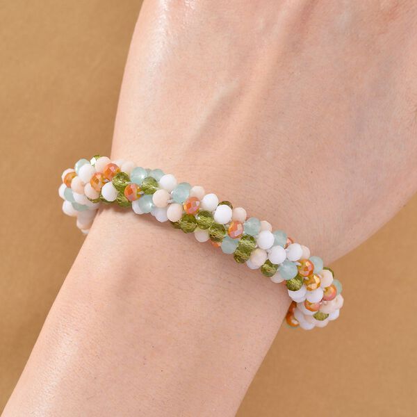 Mehrfarbige Pfirsich Kristall 45cm Halskette image number 3