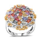 Mehrfarbiger Saphir, Weißer Zirkon Ring 925 Silber Gelbgold Vermeil (Größe 19.00) ca. 3.64 ct