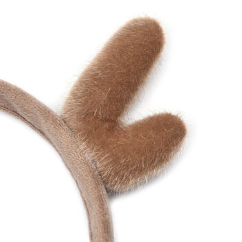 Kunstfell Ohrensch&uuml;tzer mit Rentiergeweihe Design, Hellbraun