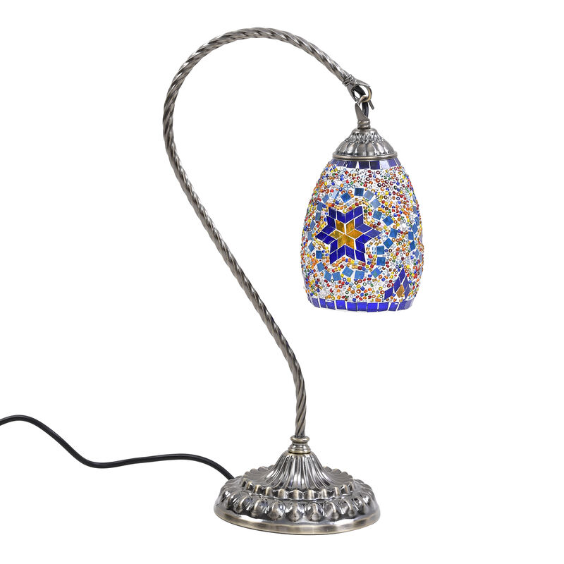 Handgefertigte orientalische Mosaik Glas Tischlampe - Lampenschirm Form, Größe 15x15x50 cm, Blau image number 0