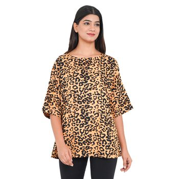 TAMSY - bedrucktes Top mit Leopardenmuster, Gr&ouml;&szlig;e 38, Senfgelb und Schwarz