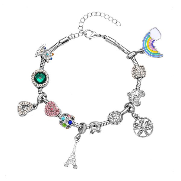 Designer inspiriertes Schlangen-Gliederarmband mit 12 Charme - 19+5cm