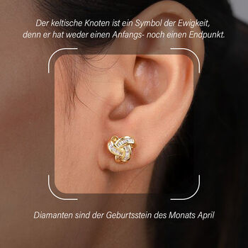 Liebesknoten wei&szlig;e Diamant-Ohrstecker, 925 Silber vergoldet - 0,25 ct.