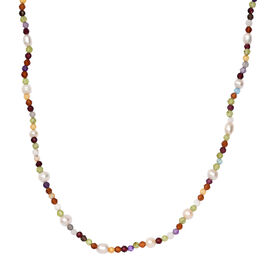 Süßwasser Perle und Multi Edelstein Halskette, 60 cm