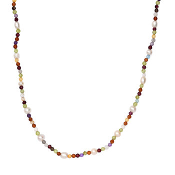 S&uuml;&szlig;wasser Perle und Multi Edelstein Halskette, 60 cm