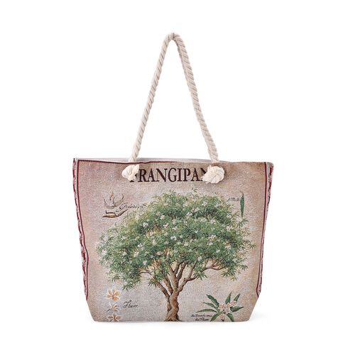 Jacquardgewebte Tasche aus Jute mit Futter, Reißverschluss und verstellbarer Kordel Riemen, 42 x 37 x 34 cm, Blumen