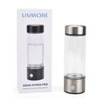 LIVMORE- doppelwandige Wasserstoff Wasserflasche 300 ml, SPE PEM, Borosilikatglas, USB Akku, Silber