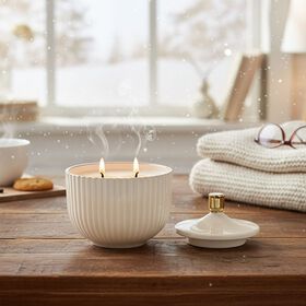 Duftkerze im Glas mit Deckel, Luxusglas-Design, Tabak und Oud, Weiß