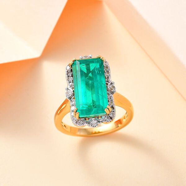 Smaragd-Quarz Triplette, Weißer Zirkon Ring 925 Silber 750 Gelbgold Vermeil (Größe 18.00) ca. 7,59 ct image number 2