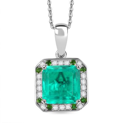 D'Joy AAA Smaragd-Quarz Triplette, Wei&szlig;er Zirkon Schmuckset ca. 45 cm 925 Silber rhodiniert ca. 6.60 ct