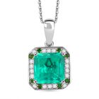 D'Joy AAA Smaragd-Quarz Triplette, Weißer Zirkon Schmuckset ca. 45 cm 925 Silber rhodiniert ca. 6,60 ct.