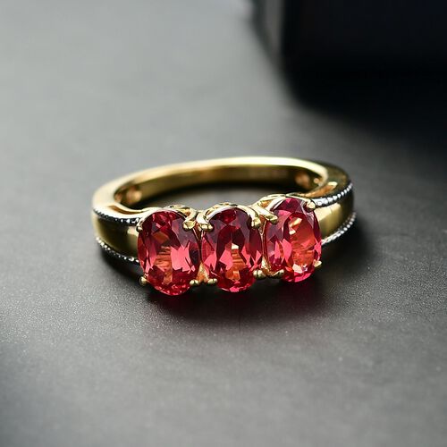 D'Joy Lab Created Padparadscha-Saphir Ring 925 Silber 750 Gelb Vergoldet (Größe 21.00) ca. 3,59 ct image number 1