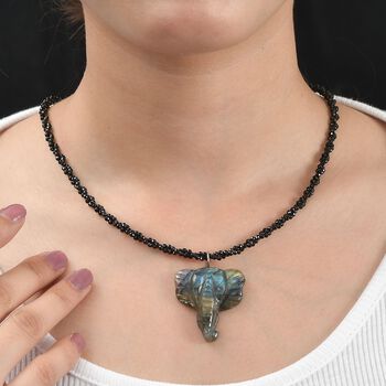 Labradorit und schwarze Spinell-Elefant-Halskette, 50 cm - 115 ct.