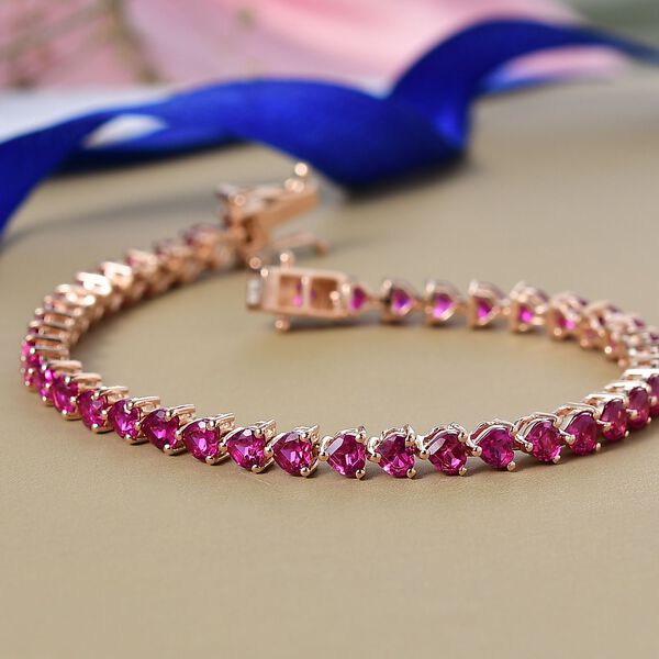 AAA Lab Grown Rosa Saphir Armband ca. 19 cm 925 Silber 750 Roségold Vermeil ca. 14.12 ct image number 2