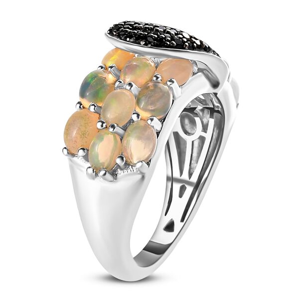 Nat&uuml;rlicher &Auml;thiopischer Opal und schwarzer Spinell Ring 925 Silber platiniert image number 4