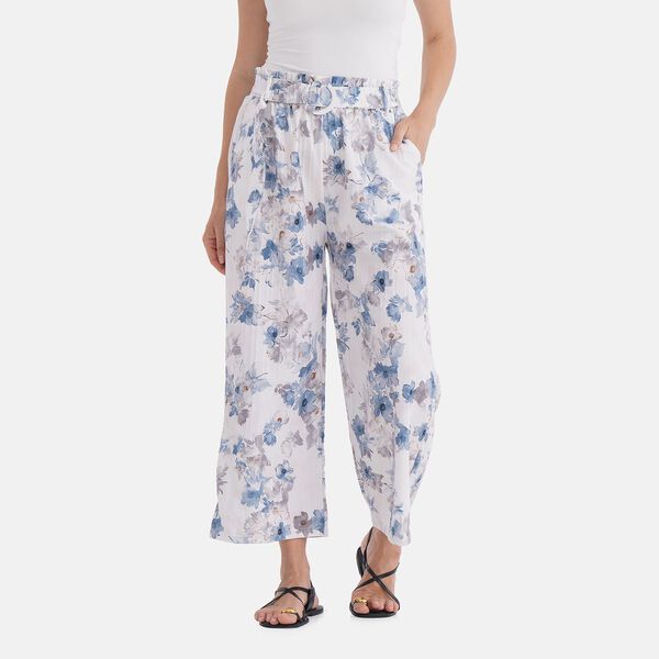 Weit geschnittene Hose mit Blumenprint, High-Waist-Design, elastischer Bund, mit Seitentaschen, elastisch und bequem, Einheitsgröße, Länge 99 cm, Weiß image number 2