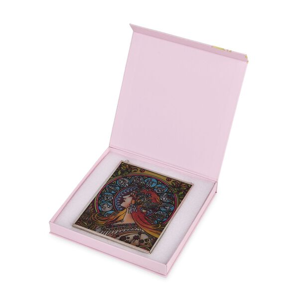 Handbemalter Glas-Sonnenfänger, Alphonse Mucha-Motiv Jugendstil-Dame, 12×15cm, Mehrfarbig image number 4