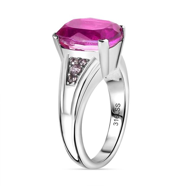 Orchidee Farbe Quarz Triplette, Rosa Zirkonia Ring Edelstahl (Größe 17.00) ca. 4,68 ct image number 5
