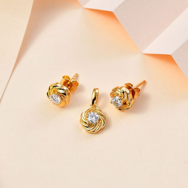 Moissanit Schmuckset, 925 Silber 750 Gelbgold Vermeil - 0,75 ct. image number 2