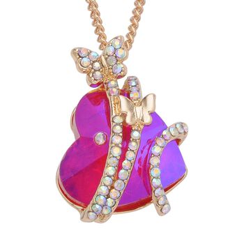 Rosa Glas und AB Kristall Schmetterlingsanh&auml;nger mit 50cm Kette