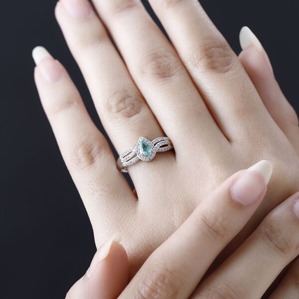 AAA Smaragd und Zirkon Ring - 0,60 ct. image number 3