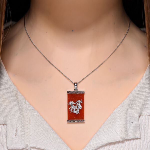 Rote Jade Drachen-Anhänger mit Kette, 925 Silber rhodiniert, ca. 17.24 ct image number 2