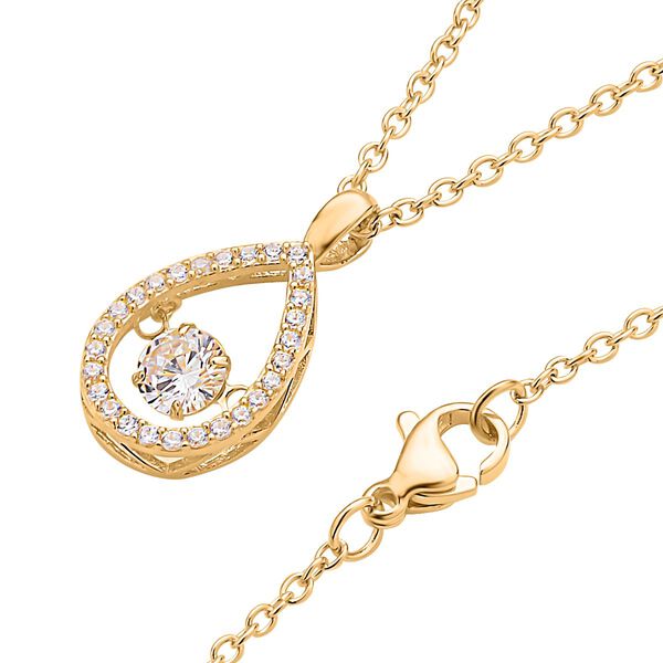 Wei&szlig;er Zirkonia-Anh&auml;nger mit Edelstahl-Kette, 925 Silber vergoldet ca. 1,05 ct image number 4