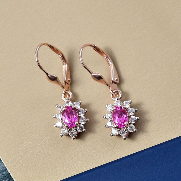 AAA Lab Grown Rosa Saphir, Weißer Zirkon Ohrringe 925 Silber 750 rosévergoldet ca. 2.17 ct image number 1