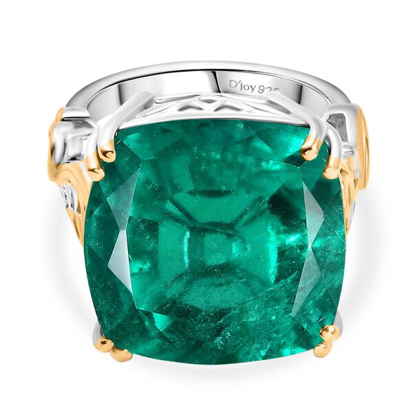 D'Joy Smaragd-Quarz Triplette Ring 925 Silber Rhodiniert und 750 Gelbgold Vermeil (Größe 19.00) ca. 28,98 ct image number 0
