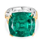 D'Joy Smaragd-Quarz Triplette Ring 925 Silber Rhodiniert und 750 Gelbgold Vermeil (Größe 19.00) ca. 28,98 ct