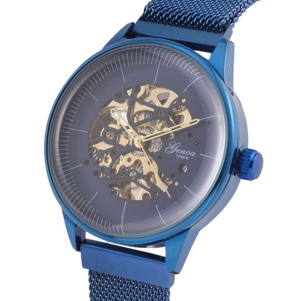 GENOA Automatik Mechanische Uhr mit Blauem Sonnenschein-Hohlzifferblatt und Modernem Minimalistischem Runddesign image number 3