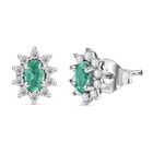Smaragd, Weißer Zirkon Ohrringe 925 Silber platiniert ca. 0.87 ct