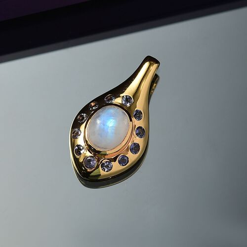 Regenbogen Mondstein, Iolit Anhänger Messing ca. 3,55 ct. image number 1
