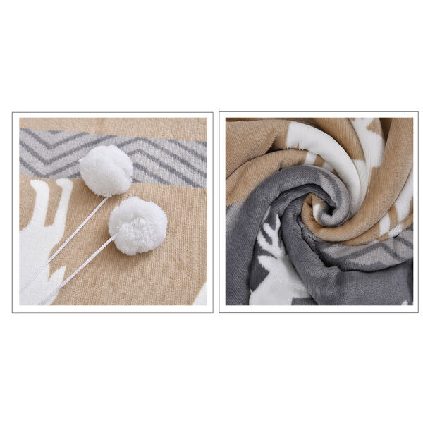 Hoodie-Decke mit Sherpa-Futter, Hirsch-Muster, Größe 150x200 cm, Schwarz und Braun image number 7