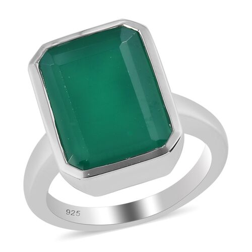 Grüner Onyx Solitär Ring 925 Silber Platin-Überzug image number 0