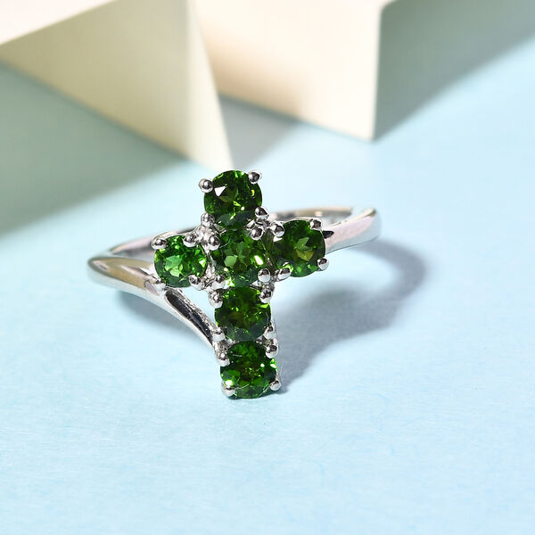 Nat&uuml;rlicher Chromdiopsid Ring 925 Silber platiniert  ca. 1,15 ct image number 2